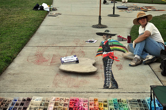 Cheryl continues to paint the sarape