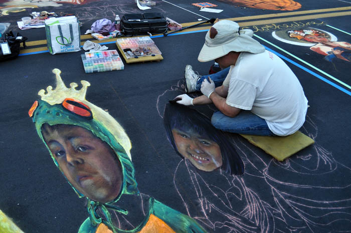 Wayne paints Natalie's tiara
