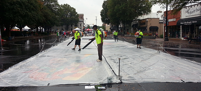 Blowing off the tarp on Sunday